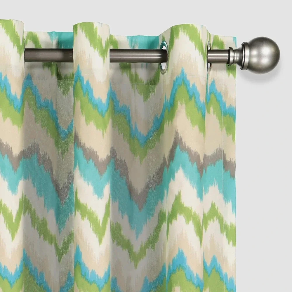 Exclusive Fabrics Ikat Chevron Outdoor Curtains 50x84 Turquoise Green Excellent